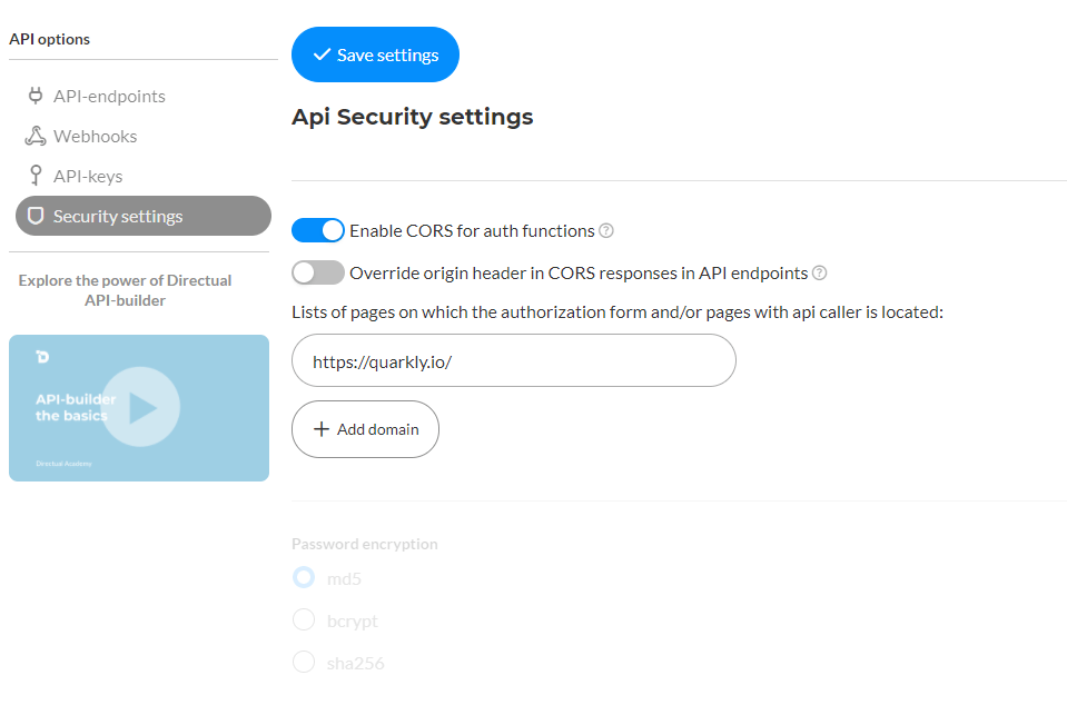 API Security Settings