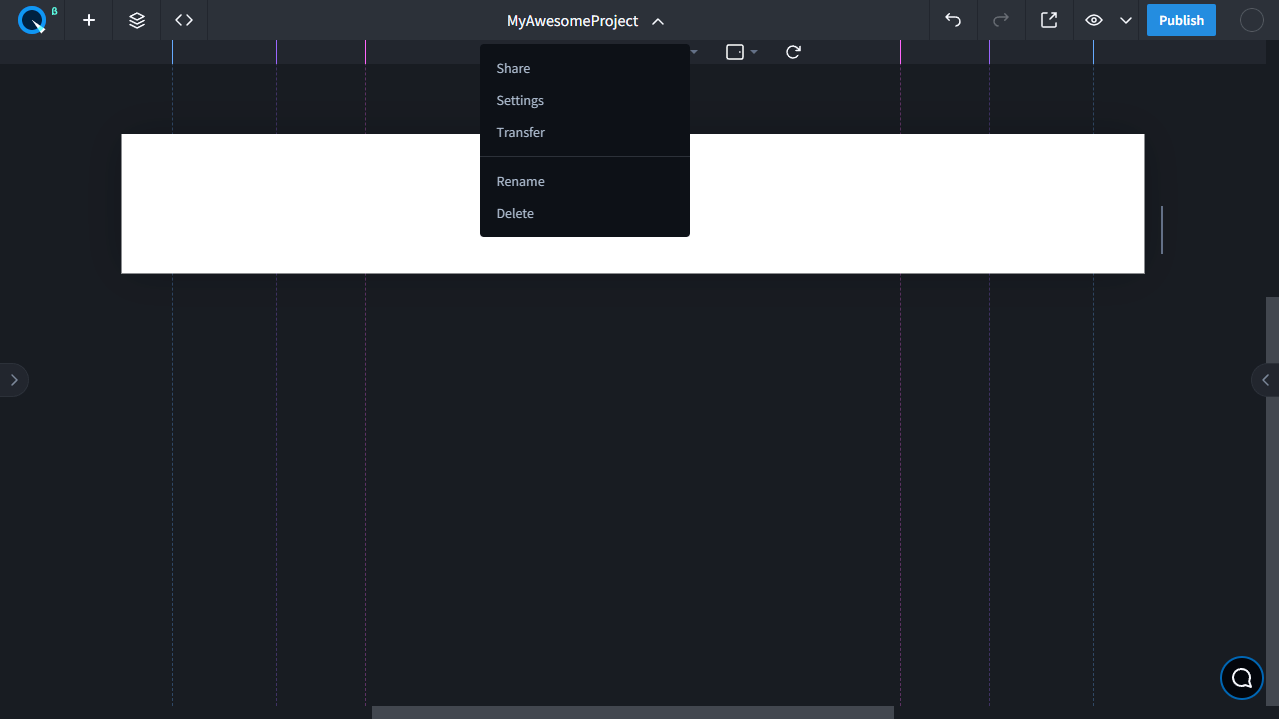 Menu of project settings in the visual editor