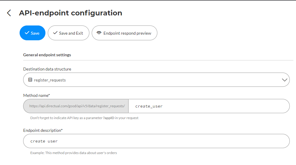API Endpoint Configuration Registration Requests