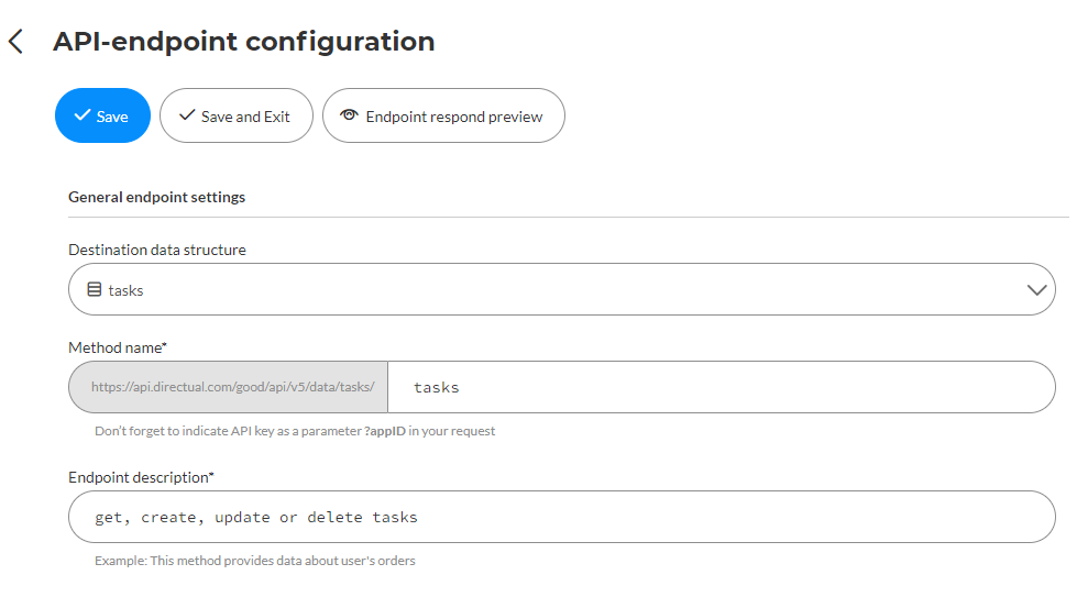 API Endpoint Configuration Tasks