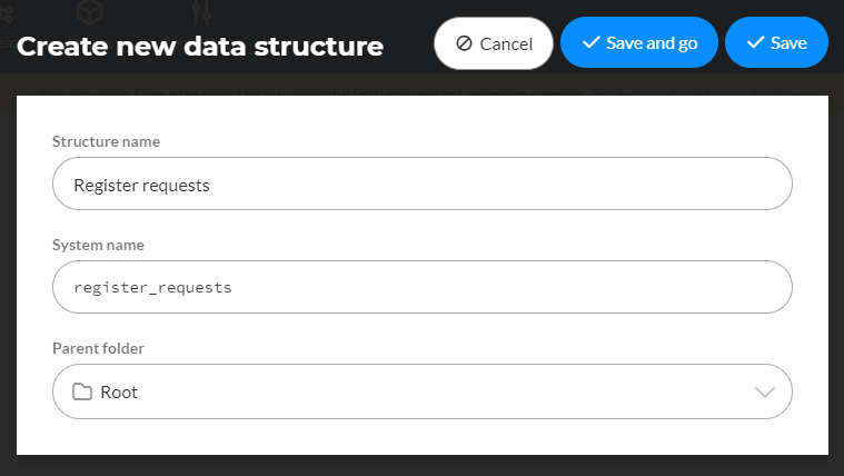 Create New Data Structure Register Requests