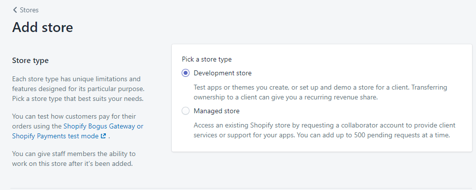 Add store options