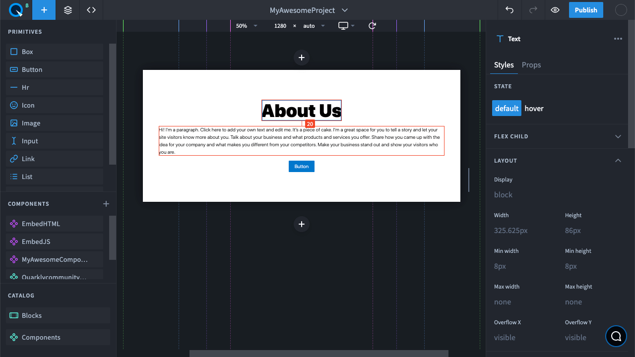 Spacing display between elements