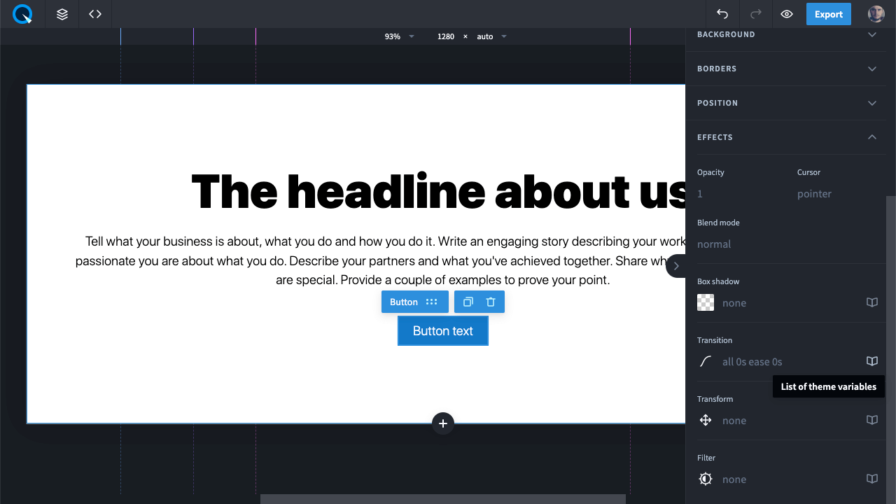 Apply Transition Styles from the Project Theme